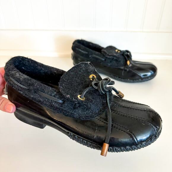 Tory Burch Leather Low Top Rain Duck Rain Boots Black 6M - Picture 1 of 7